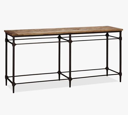 Parquet reclaimed elm metal rectangular console table