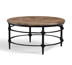 Parquet round reclaimed elm wood coffee table