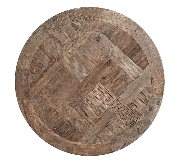 Parquet round reclaimed elm wood coffee table