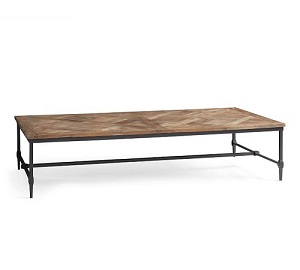 Parquet reclaimed elm metal rectangular coffee table