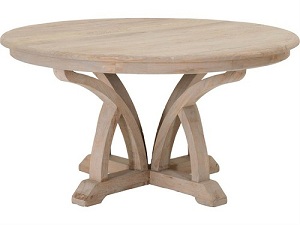 Round reclaimed elm top smoke gray pedestal dining table