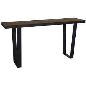 Sunburst parquet elm top black metal frame console table