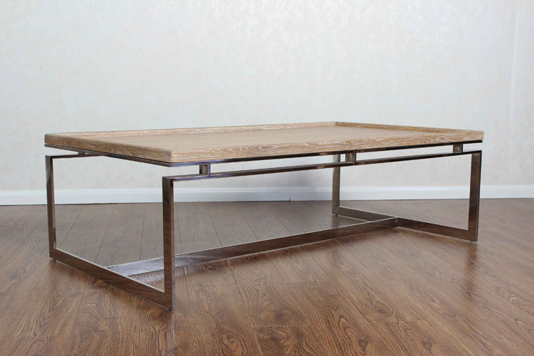 Bleached oak top chrome base mid century coffee table