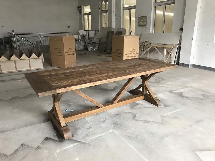 Reclaimed elm salvaged rectangular trestle dining table