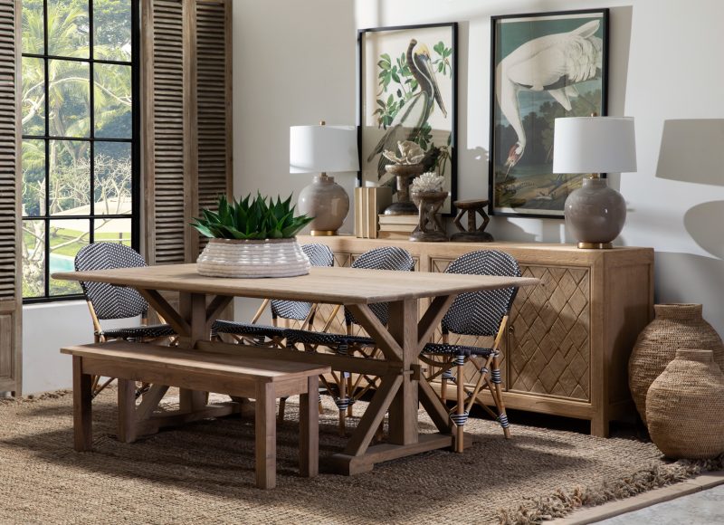 Solid recycled elm trestle dining table