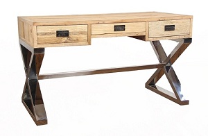 Reclaimed elm top cross chrome base modern desk