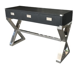 Black oak chrome base modern console table