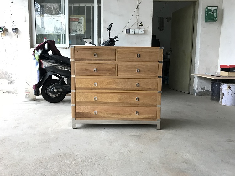 Black oak chrome base modern chest of drawers