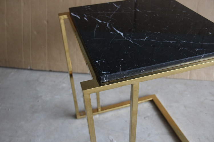 Black marble top gold base C shaped end table