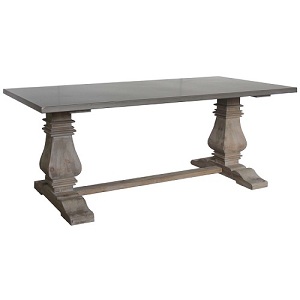 Metal top industrial reclaimed wood trestle dining table