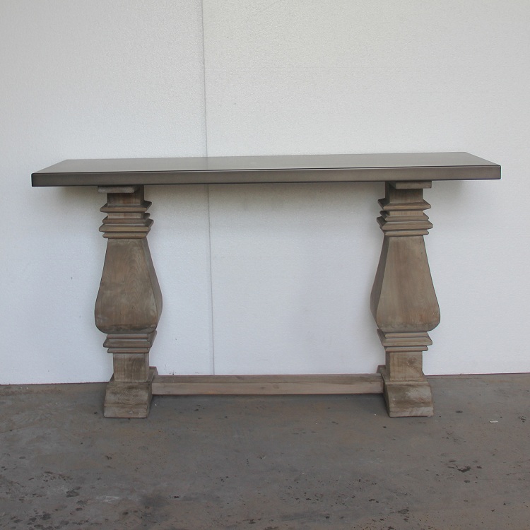 Metal top reclaimed pine base rectangular console table