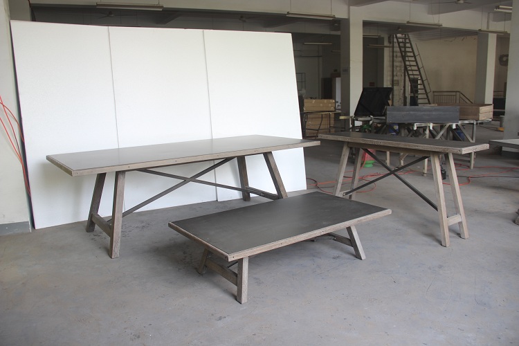 Zinc top oak cross base rectangular dining table