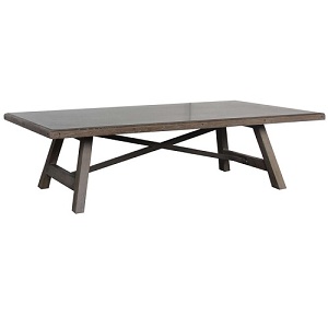 Zinc top oak cross base rectangular coffee table