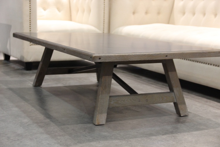 Zinc top oak cross base rectangular coffee table