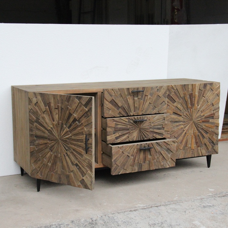 Reclaimed elm parquet sideboard with drawers