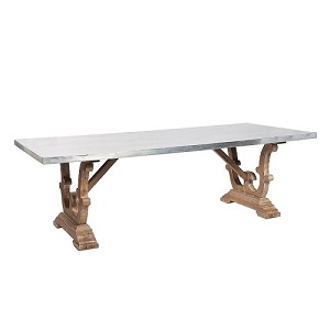 Zinc top reclaimed pine dining table