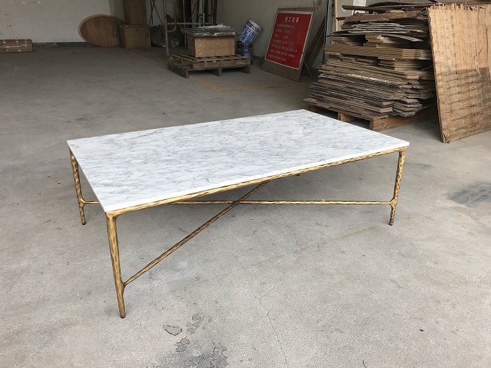 Carrara marble top forged iron coffee table