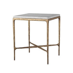 Carrara marble top forged iron end table