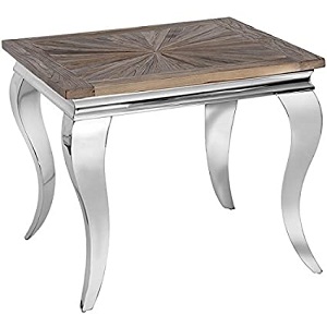 Contemporary parquet elm chrome end table