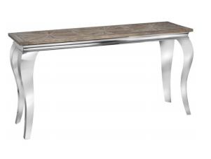 Contemporary parquet elm chrome console table