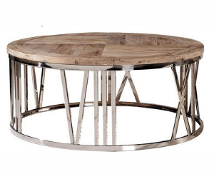 Parquet elm silver steel round coffee table