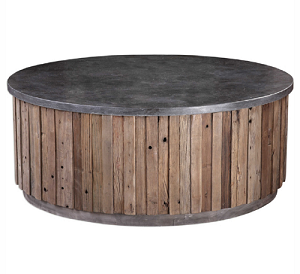 Bluestone top reclaimed pine round drum coffee table