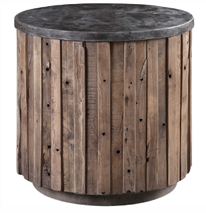 Bluestone top reclaimed pine round drum end table