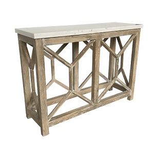 Sanded stone top solid wood console table