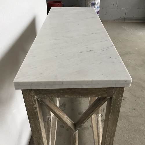 Sanded stone top solid wood console table