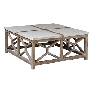 Sanded stone top solid wood sqaure coffee table