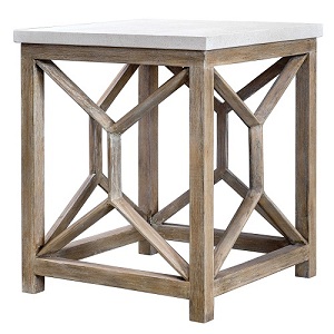 Sanded stone top solid wood sqaure end table