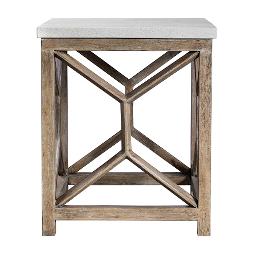 Sanded stone top solid wood sqaure end table