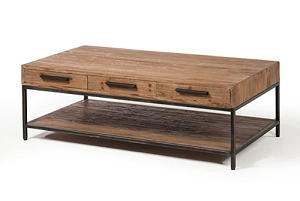 Reclaimed wood metal base 6 drawers coffee table