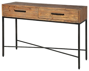 Reclaimed wood metal base 2 drawer console table 