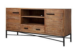 Reclaimed wood metal base entertainment media console