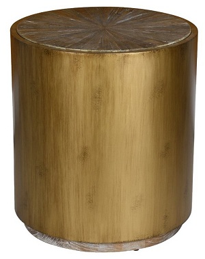 Starburst elm parquet top copper banded round end table