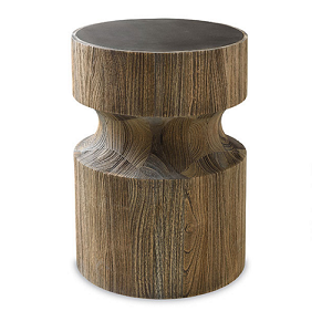 Round metal top solid wood end table