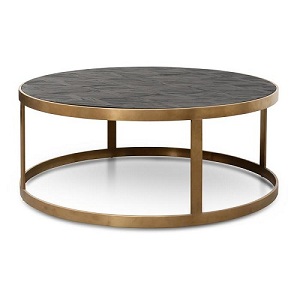 Black parquet top round gold coffee table