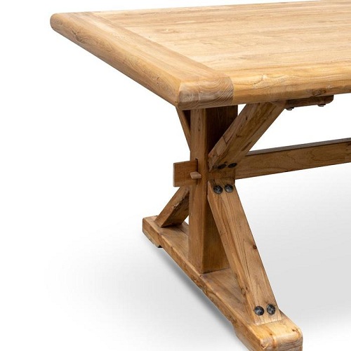 Reclaimed elm wood cross leg retangular dining table