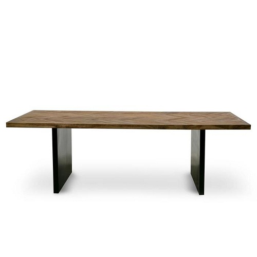 Herringbone parquet top black base modern dining table