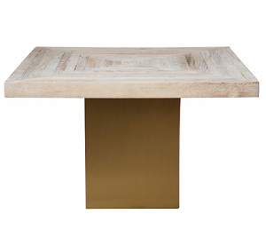Parquet elm top gold base square dining table