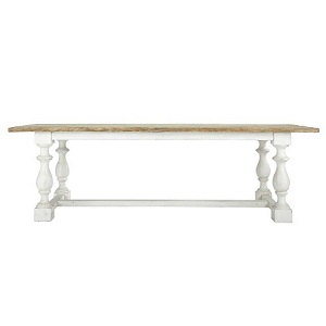 Reclaimed pine top white base balustrade dining table