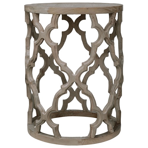 Round elm side table grey