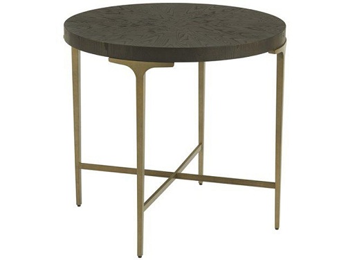 Gold wood end table round