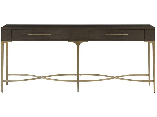 Gold wood console table drawers