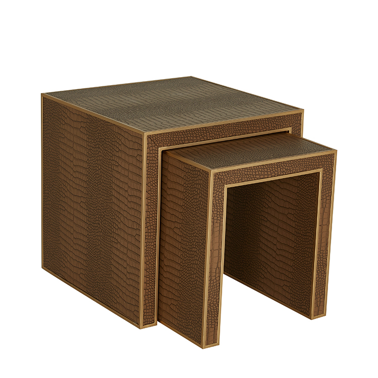 Contemporary gold faux shagreen nesting table