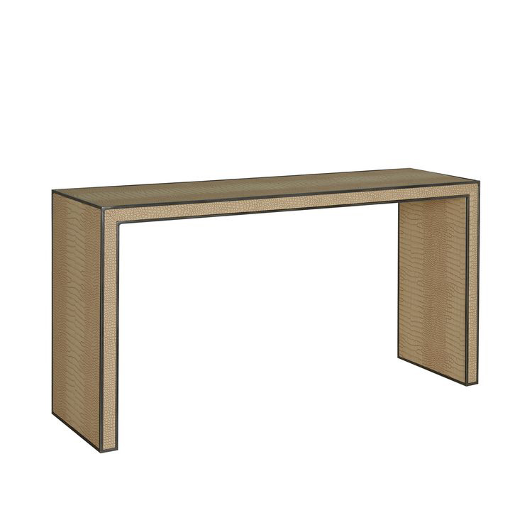 Contemporary gold faux shagreen console