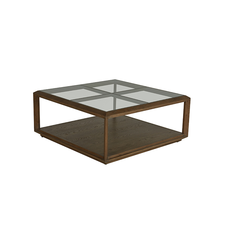 Modern oak glass coffee table square