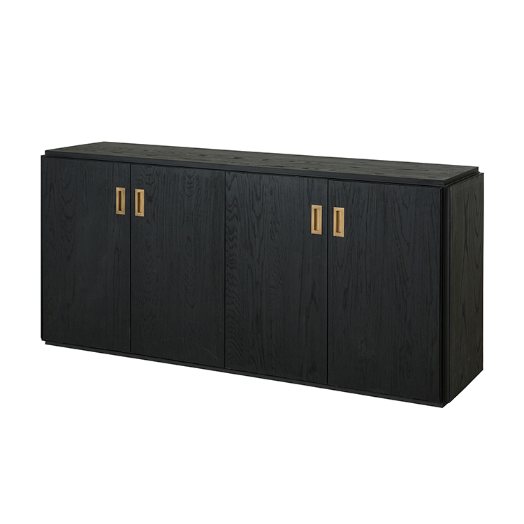 Simple design luxury oak wood black metal sideboard 