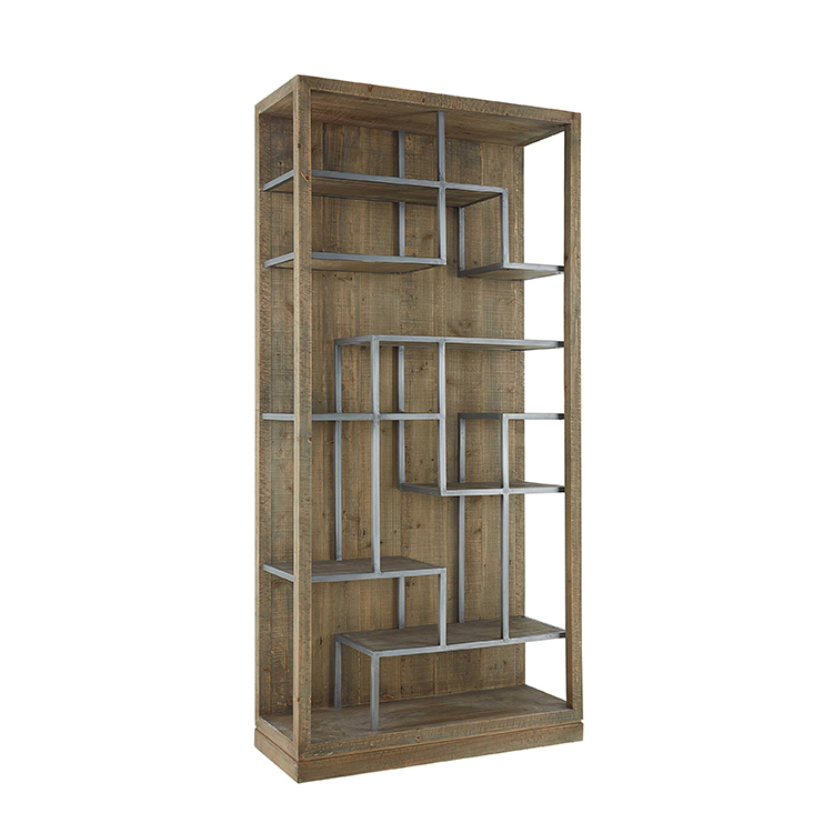 Vintage tall silver metal reclaimed fir wood bookcase 